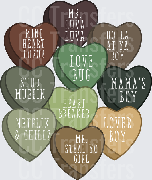 Camo Candy Hearts Valentine Cluster (DTF)
