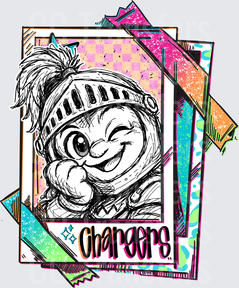 Chargers Knight Mascot Sketch Retro Card Stack (DTF)