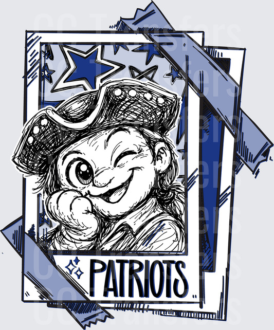 Cartoon Patriot Mascot Winking Sketch Stars Polaroid (DTF)