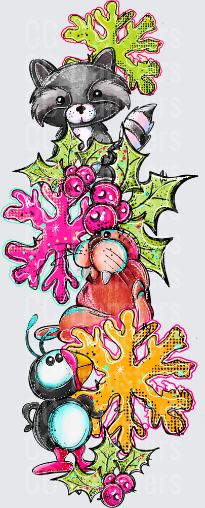 Cute Christmas Animals Stack Holly Snowflakes (DTF)