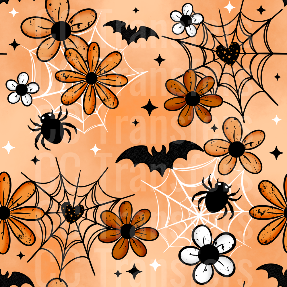 Halloween Floral Spiderweb Bats and Spiders Pattern (DTF)