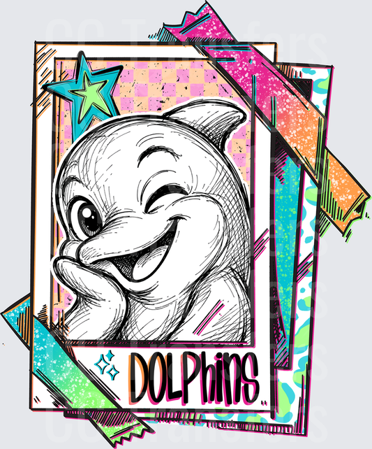 Retro Sketch Dolphin Mascot Colorful Card Stack (DTF)
