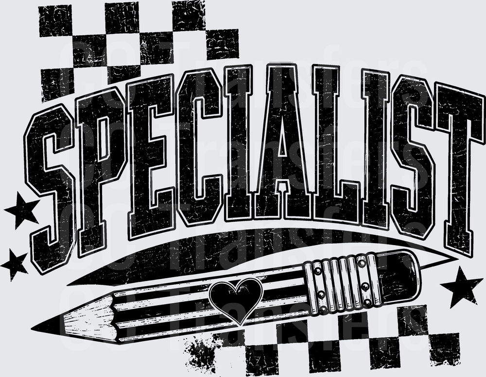 Specialist Grunge Varsity Pencil Heart Checkered Stars (DTF)