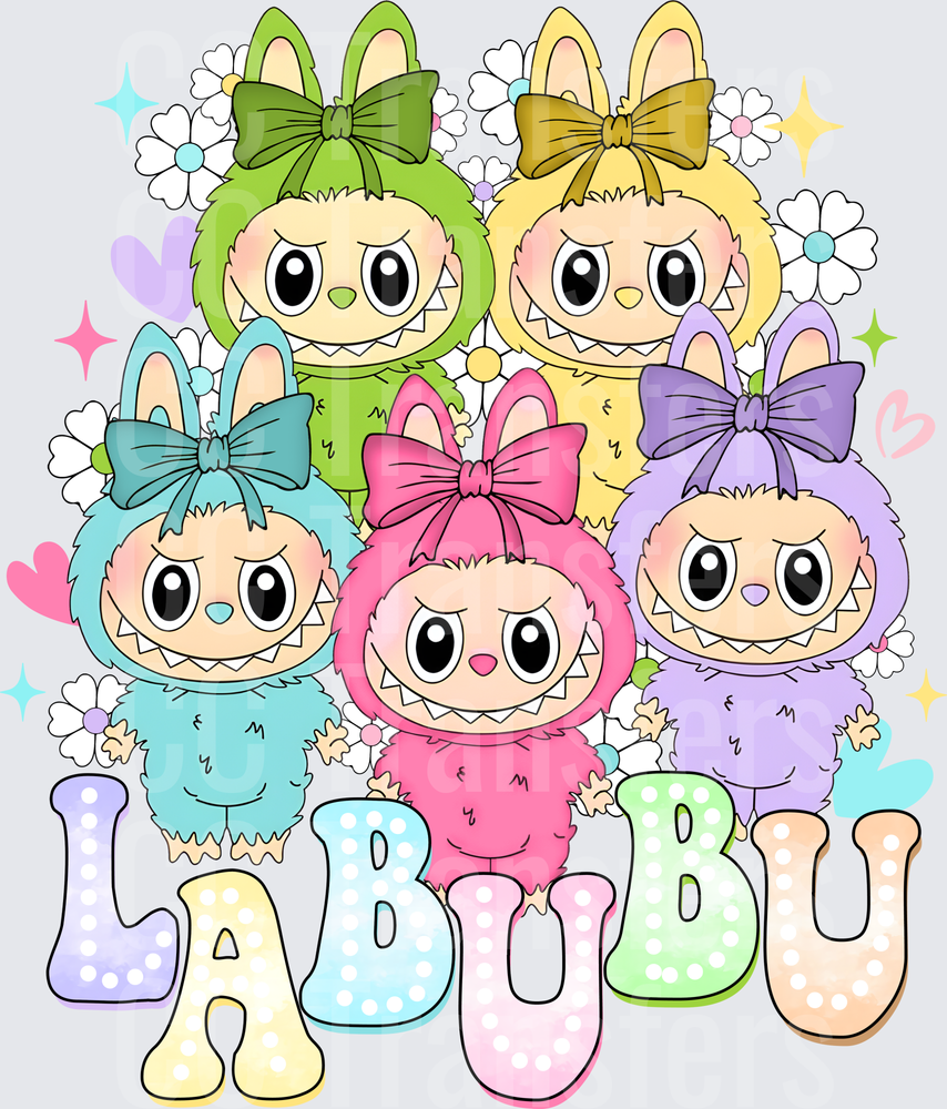 Pastel Bunny Monster Squad with Bows Floral Group (DTF)