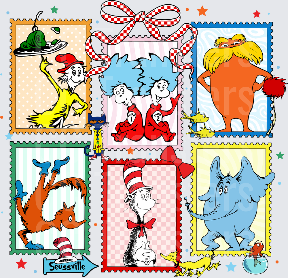 Seussville Stamp Collection Characters Collage (DTF)