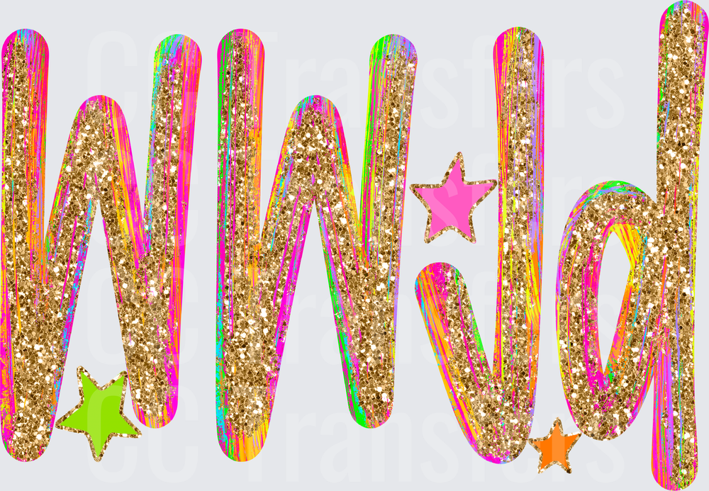 Wild Gold Glitter Rainbow Neon Stars Script (DTF)