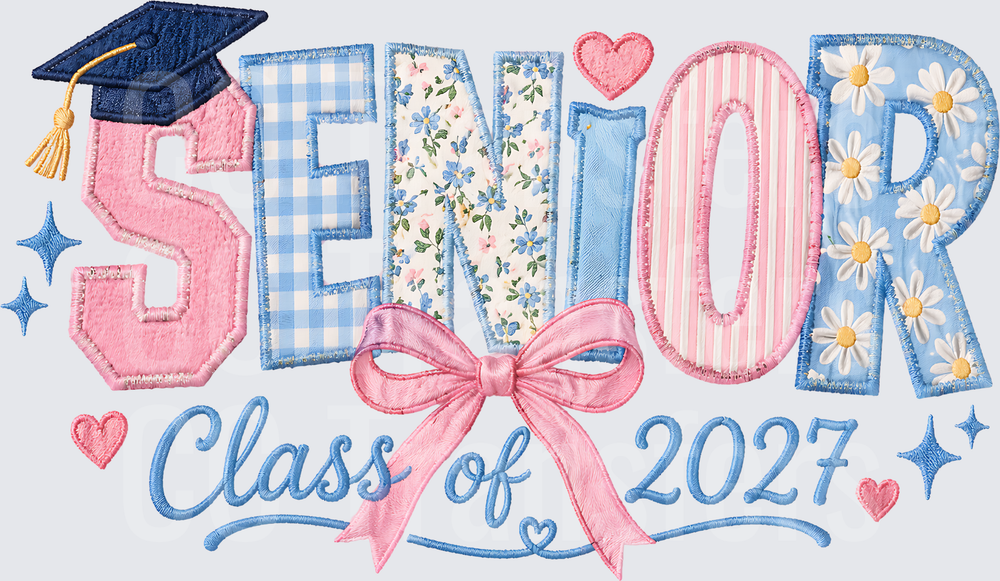Senior Class of 2027 Patchwork Bow Graduation Cap (DTF)