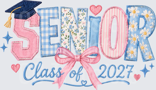 Senior Class of 2027 Patchwork Bow Graduation Cap (DTF)