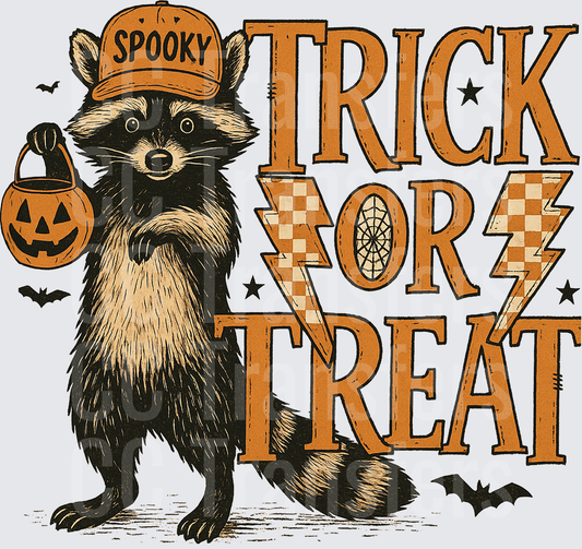 Spooky Raccoon Trick Or Treat Halloween Pumpkin Bats (DTF)