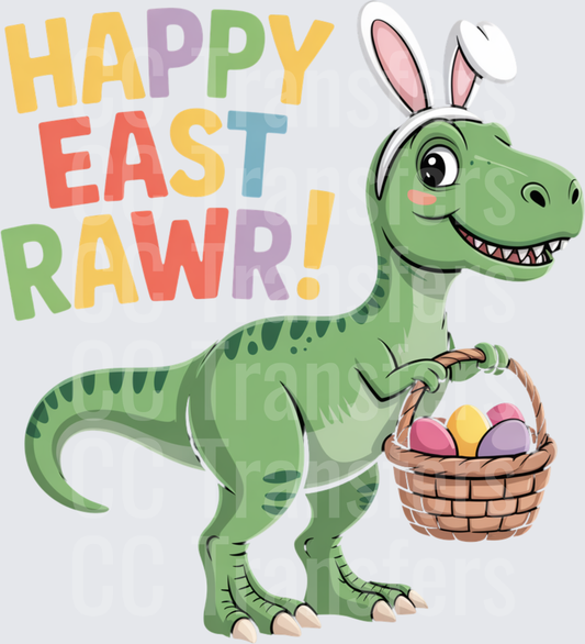 Happy East Rawr T-Rex Dinosaur Easter Bunny Basket (DTF)