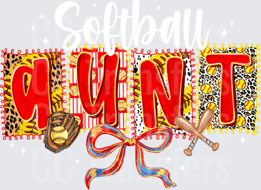 Softball Aunt Bold Letters Leopard Bow Glove Bats (DTF)