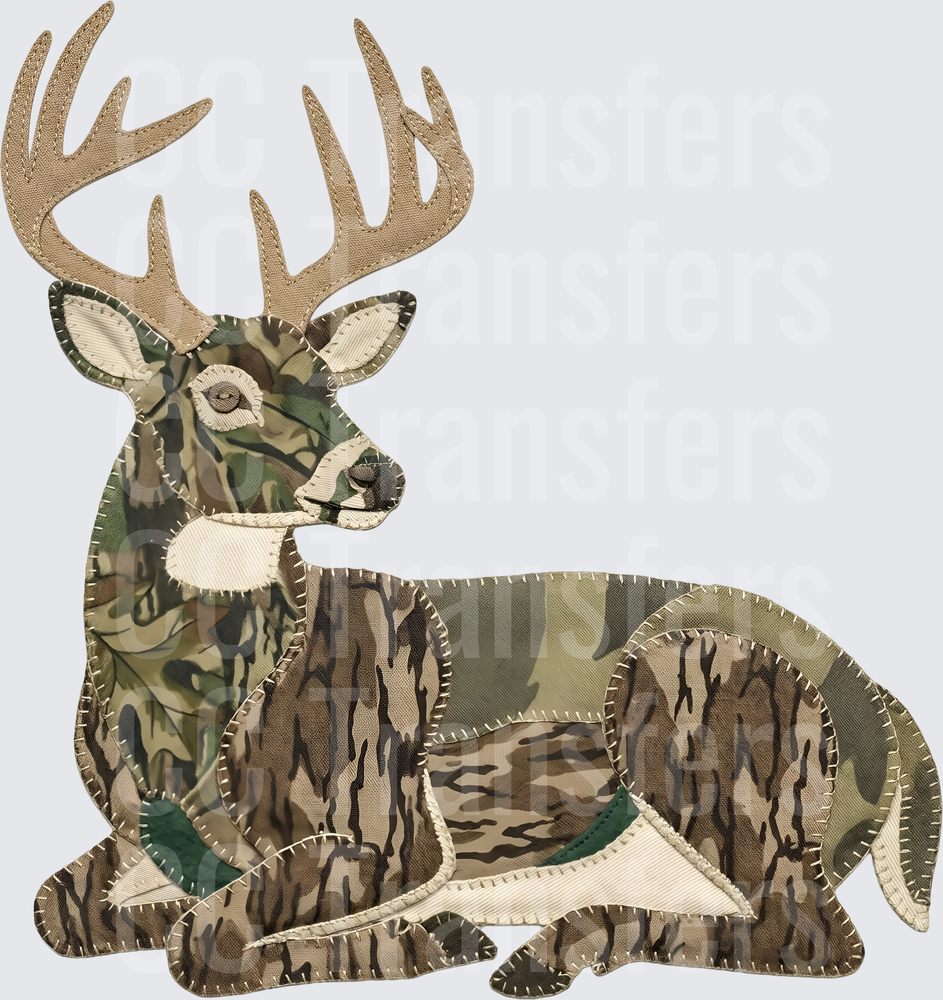 Camo Patchwork Whitetail Buck Bedding Down (DTF)