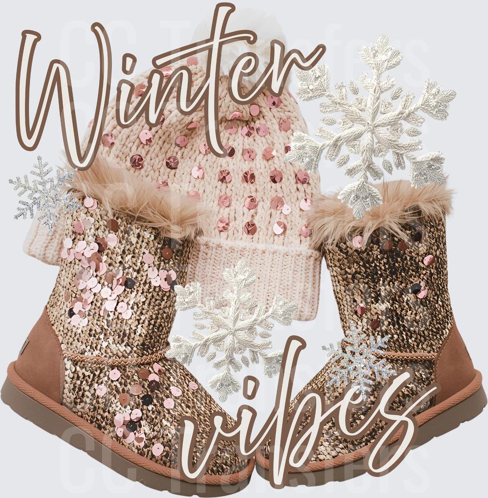 Winter Vibes Sequin Boots Beanie Snowflakes (DTF)