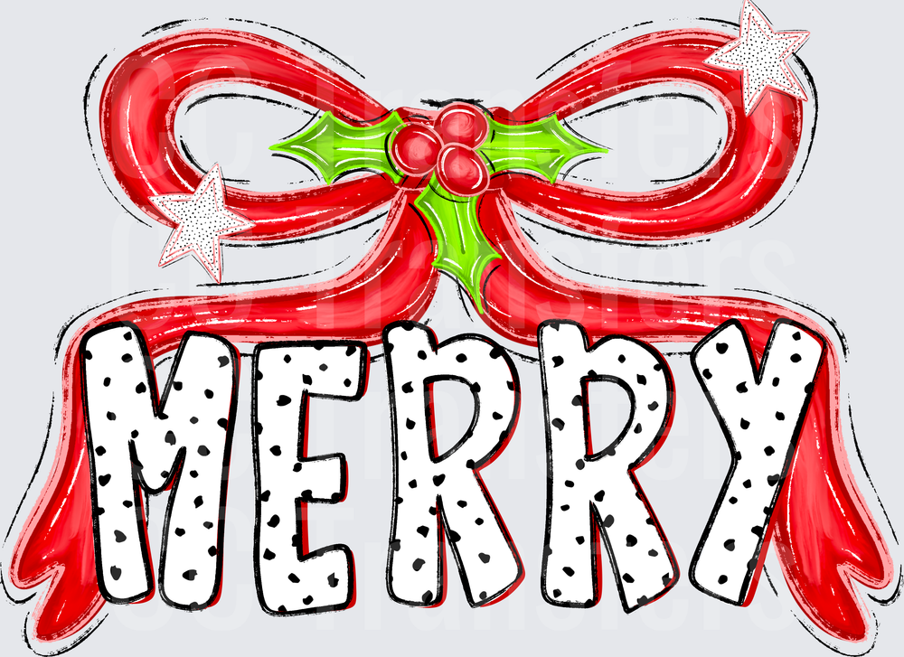 Merry Red Bow Holly Berry Polka Dot Banner (DTF)