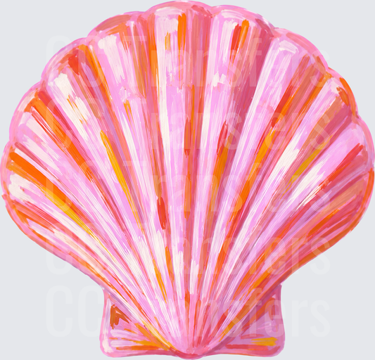 Vibrant Pink Orange Painted Scallop Seashell (DTF)