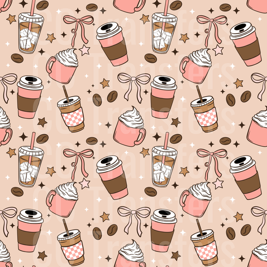 Pink Coffee Lover Coquette Bow Pattern (DTF)
