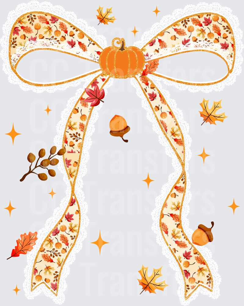 Autumn Pumpkin Bow with Fall Leaves and Acorns (DTF)