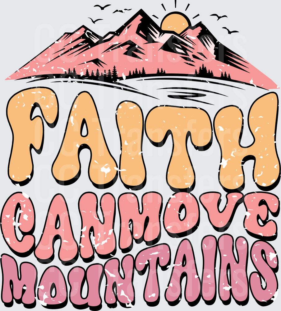 Faith Can Move Mountains Retro Boho Sunset Scene (DTF)