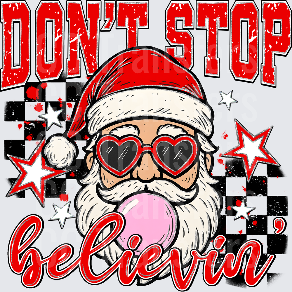 Don't Stop Believin' Santa Heart Sunglasses Bubblegum (DTF)
