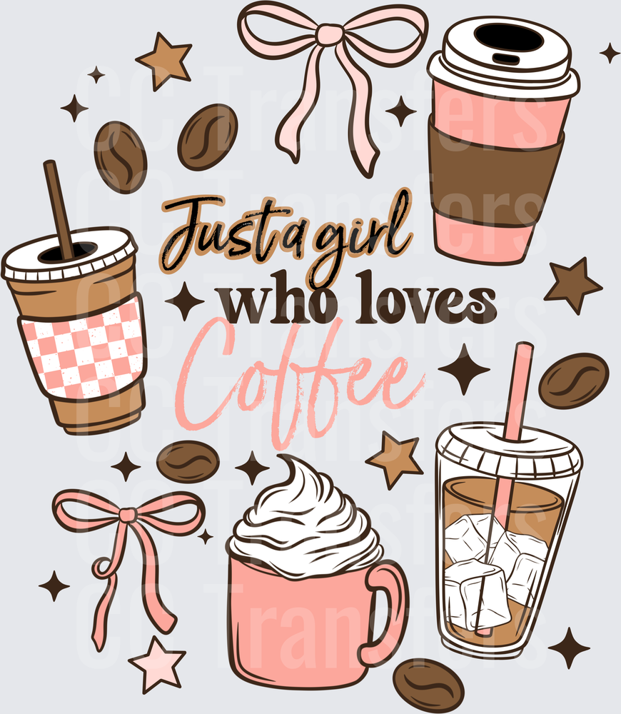 Just A Girl Who Loves Coffee Pink Bow Cups (DTF)