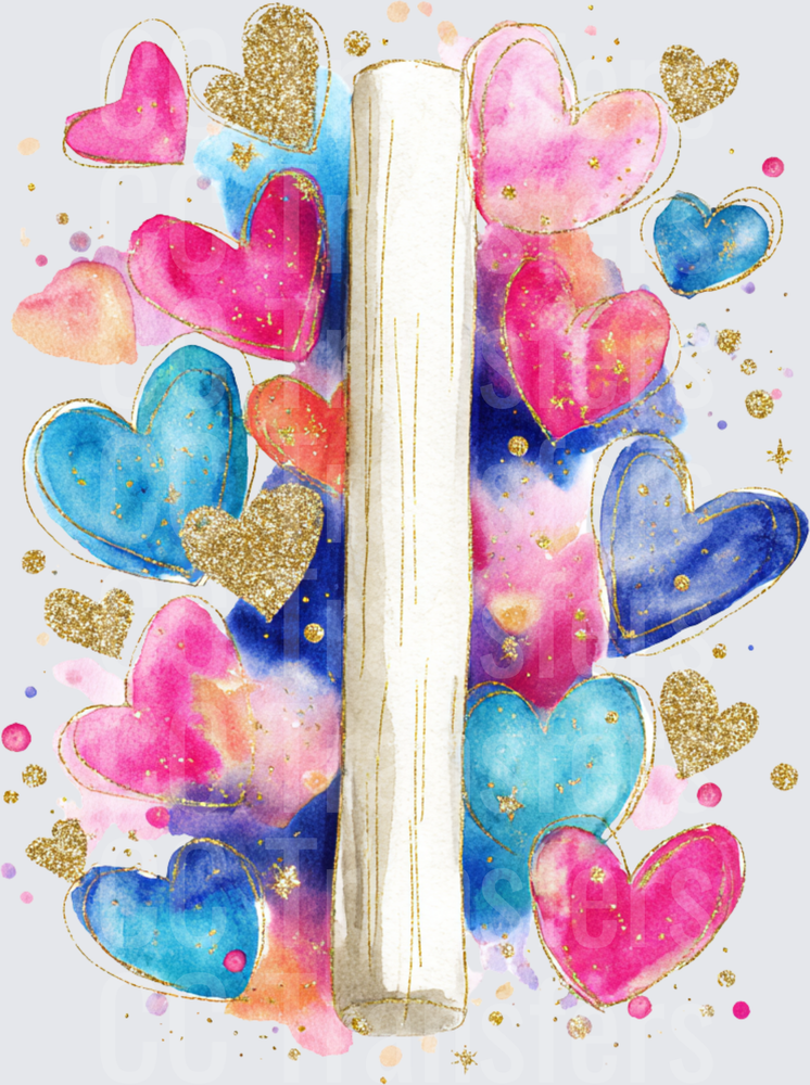 Watercolor Hearts Gold Glitter Rolling Pin (DTF)