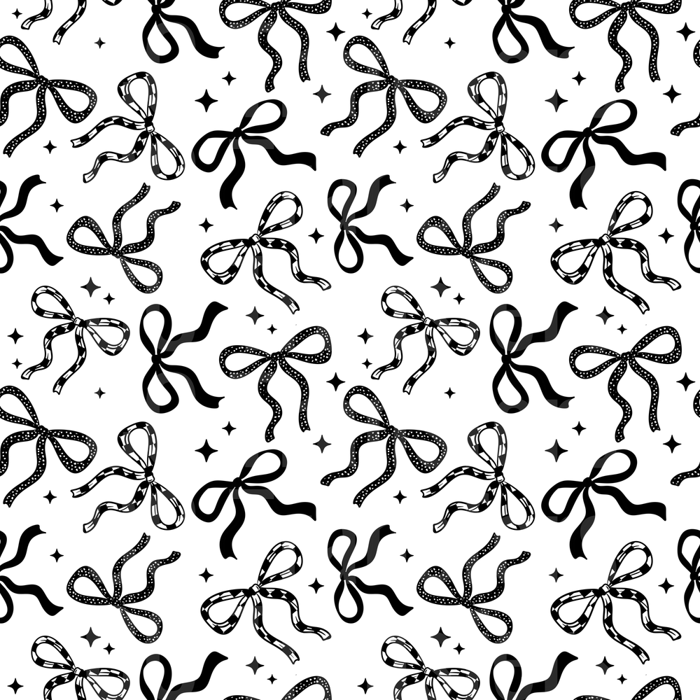 Black and White Bow Ribbon Sparkle Toss Pattern (DTF)