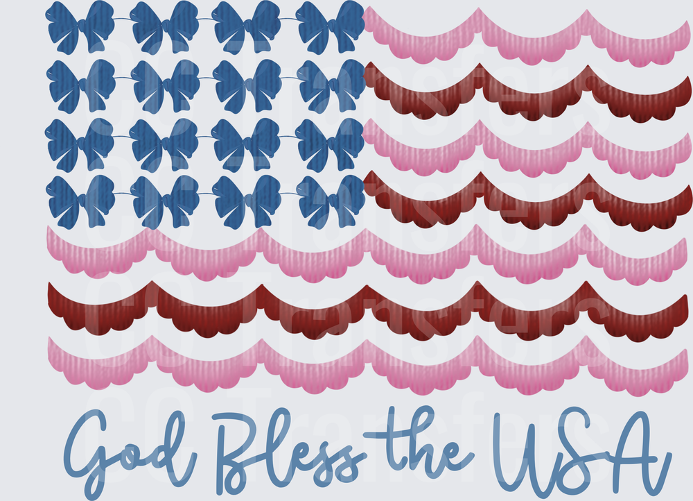 God Bless the USA Bow and Scallop Flag (DTF)