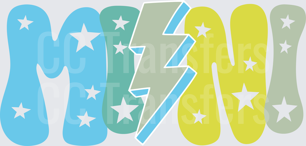 Retro Bubble Letter Word Stars Lightning Bolt Pastel (DTF)