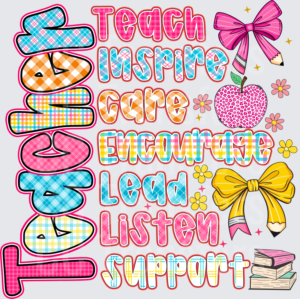 Teacher Plaid Letters Teach Inspire Care Encourage (DTF)