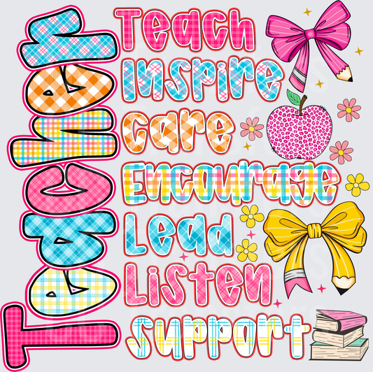 Teacher Plaid Letters Teach Inspire Care Encourage (DTF)