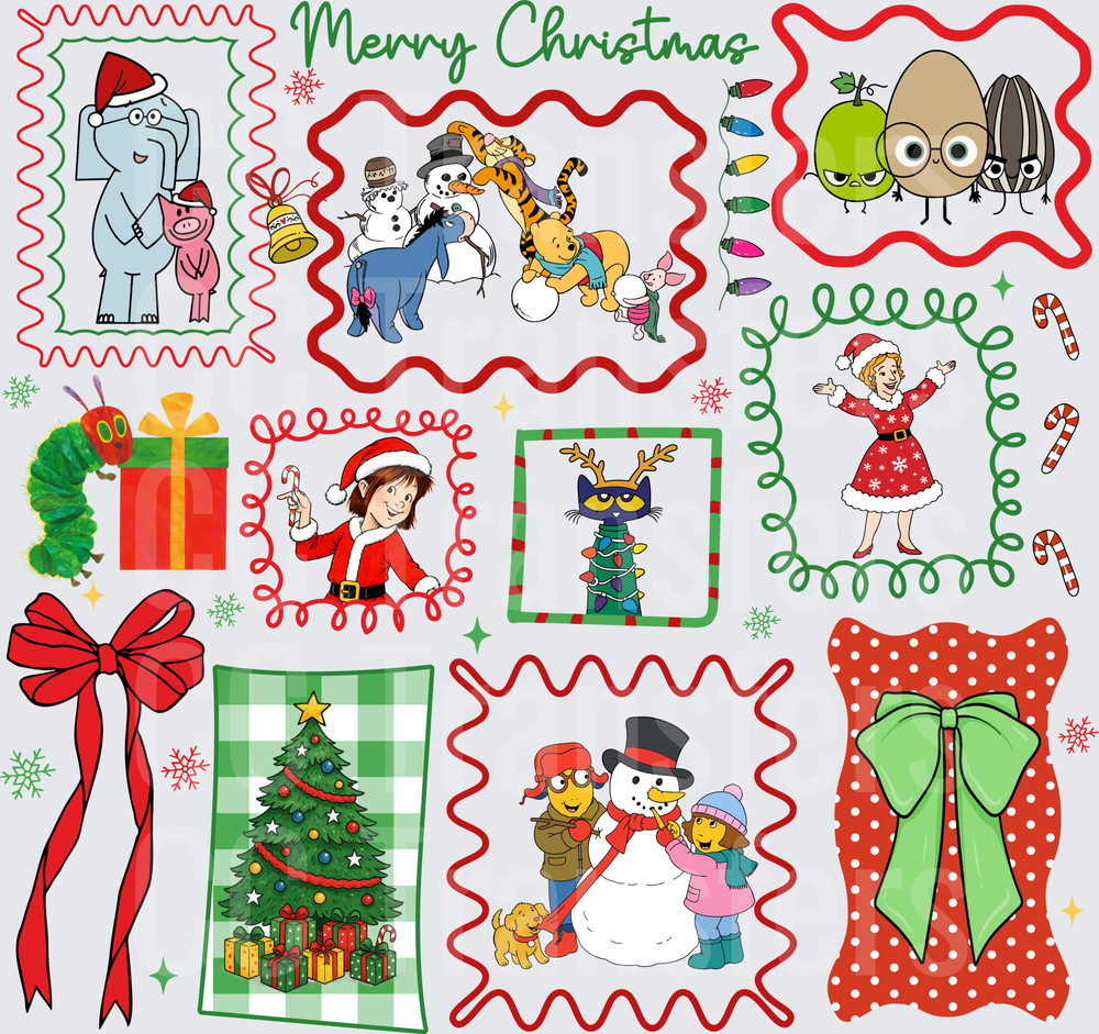 Merry Christmas Kids Characters Holiday Collage (DTF)