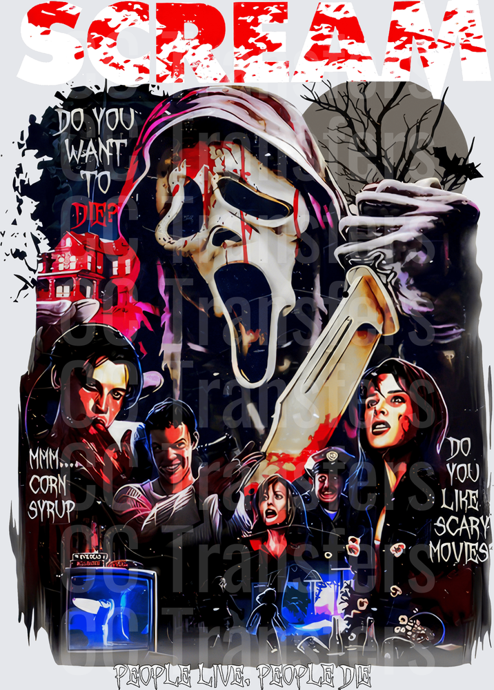 Ghostface Killer Horror Movie Collage Blood Splatter (DTF)