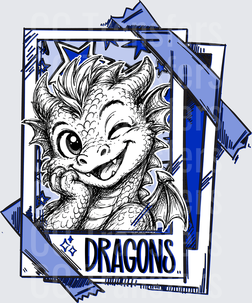 Cute Baby Dragon Winking Smile Stars Card Design (DTF)