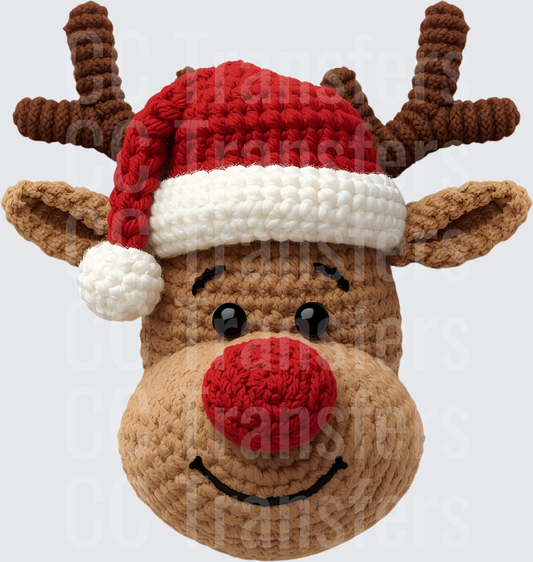 Crochet Reindeer Red Nose Santa Hat Amigurumi Face (DTF)
