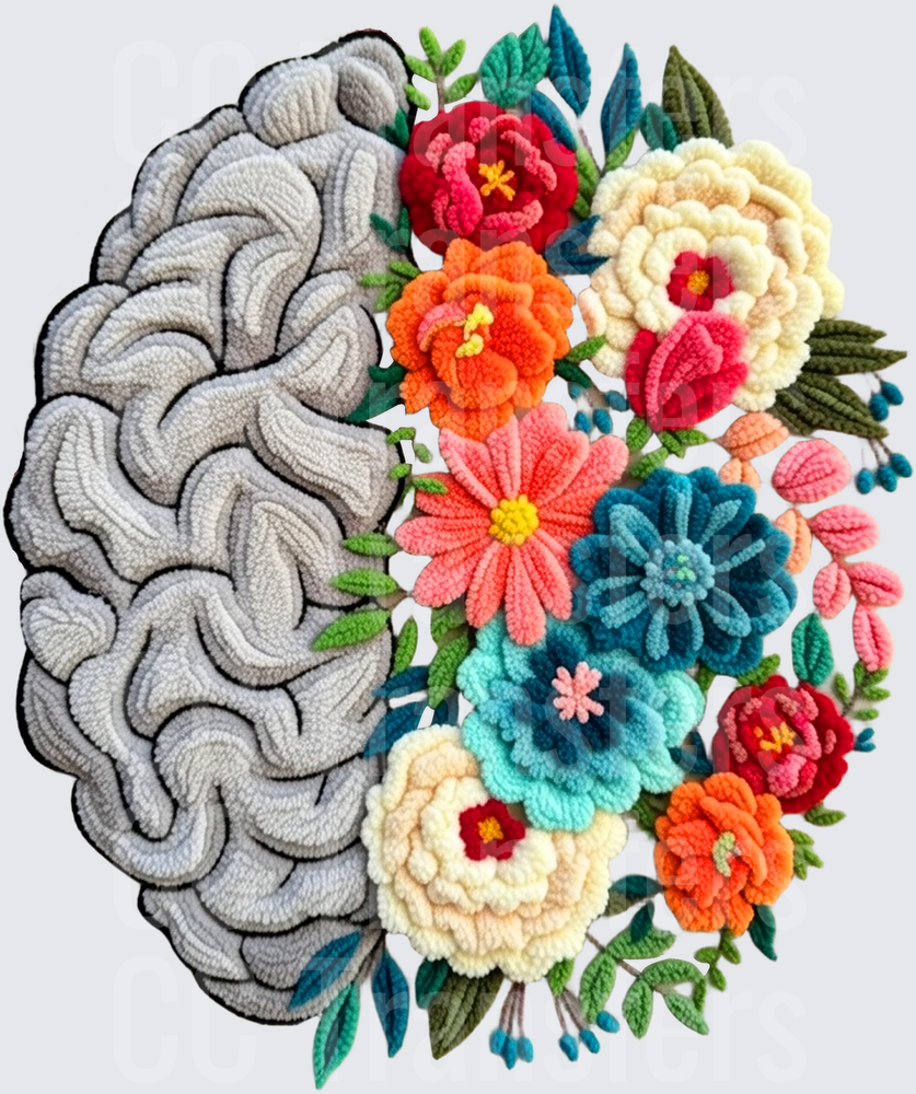Embroidered Brain Half Florals Mental Health (DTF)