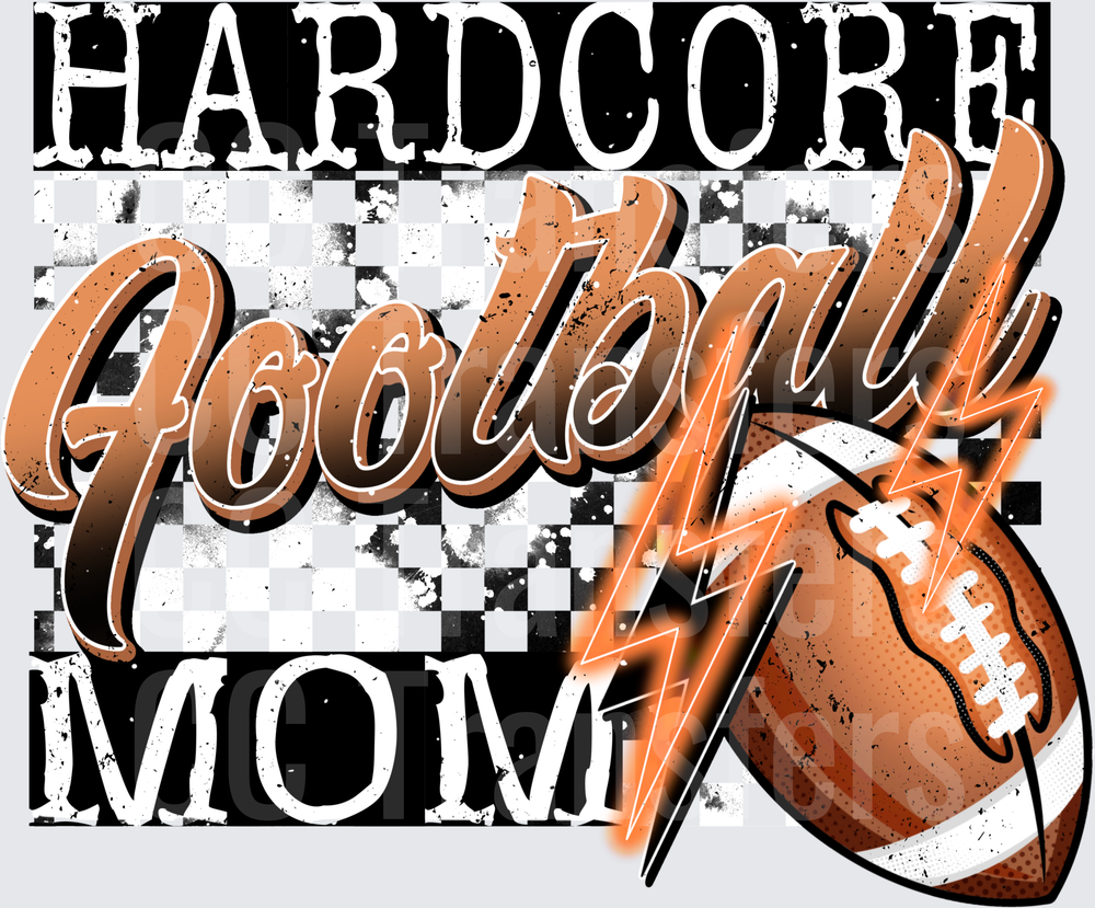 Hardcore Football Mom Lightning Bolt Checkered Design (DTF)