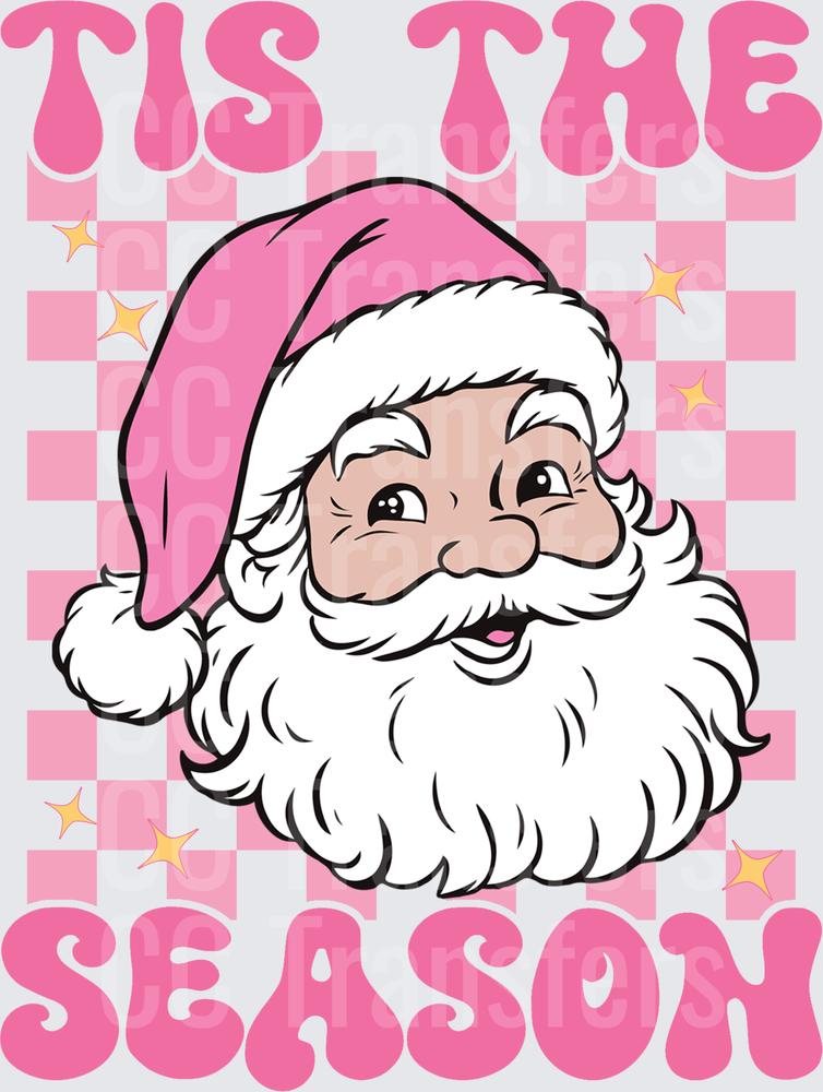 Tis The Season Pink Retro Santa Checkered (DTF)