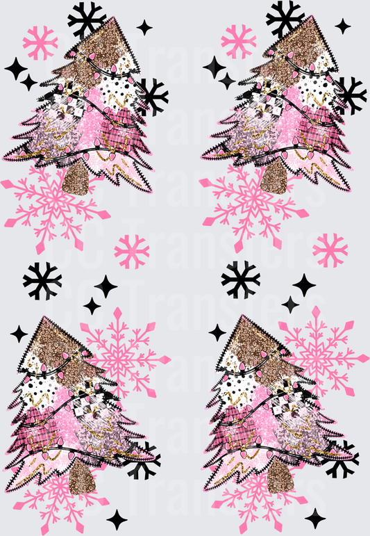 Pink Leopard Plaid Christmas Tree Snowflakes (DTF)