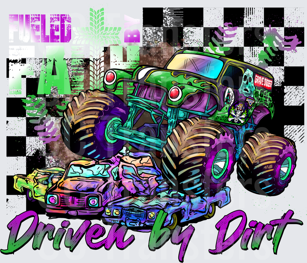 Driven By Dirt Monster Truck Crushing Cars DTF
