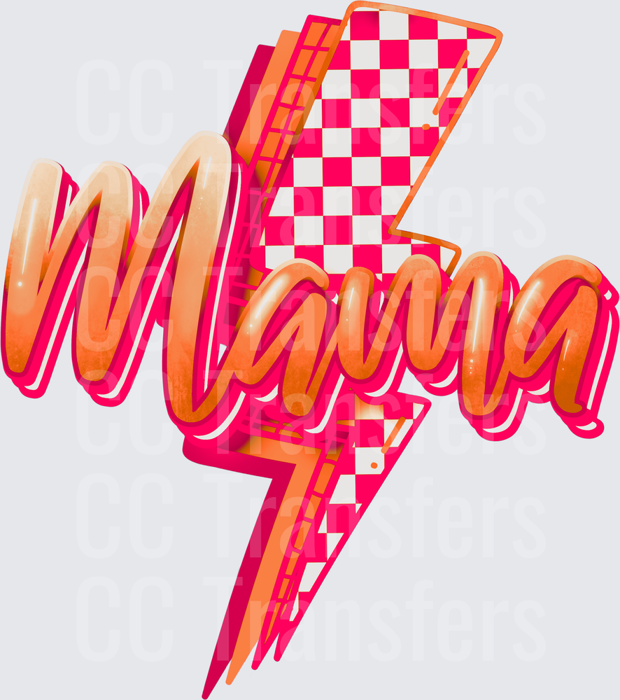 Mama Retro Checkered Lightning Bolt Script (DTF)