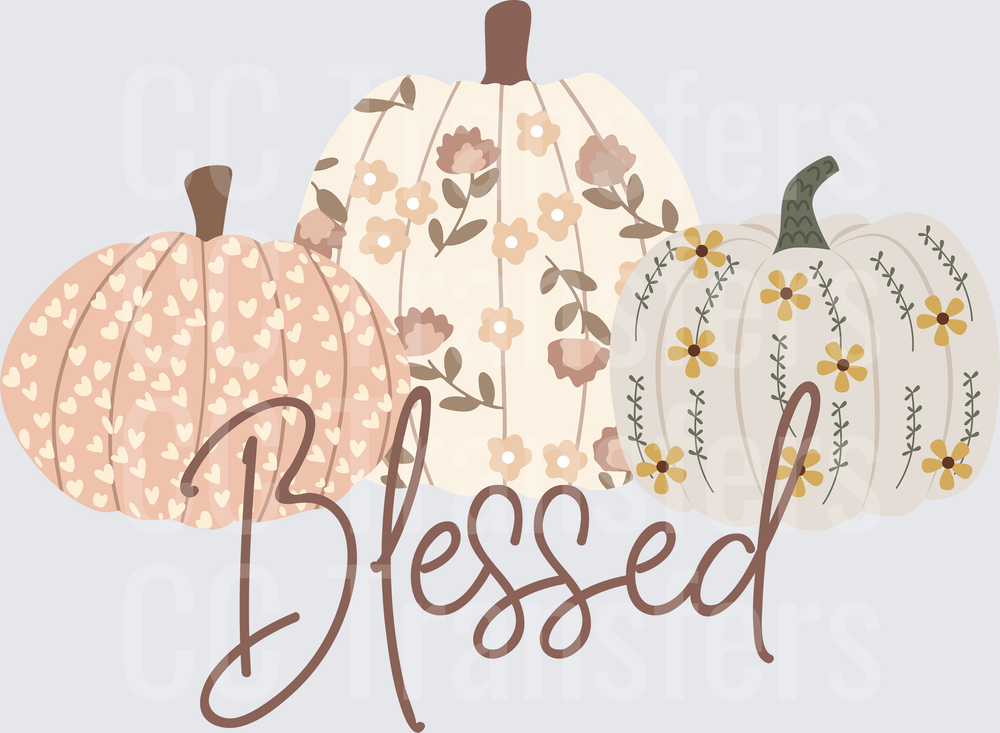 Blessed Boho Floral Pumpkin Trio Fall Autumn (DTF)