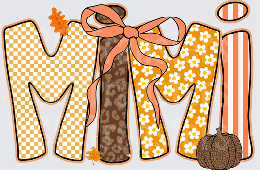 Mimi Fall Autumn Patterned Letters Bow Pumpkin Design (DTF)