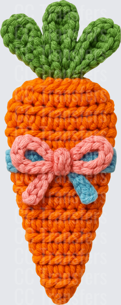Crochet Knit Carrot with Pink Bow and Green Tops (DTF)