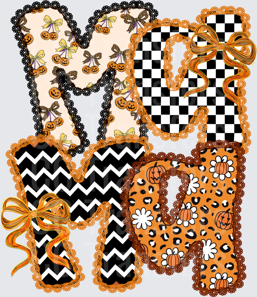 Halloween MOM Lace Letters Pumpkin Leopard Checker (DTF)