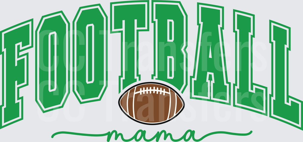 Green Arched Football Mama Script with Ball Graphic (DTF)