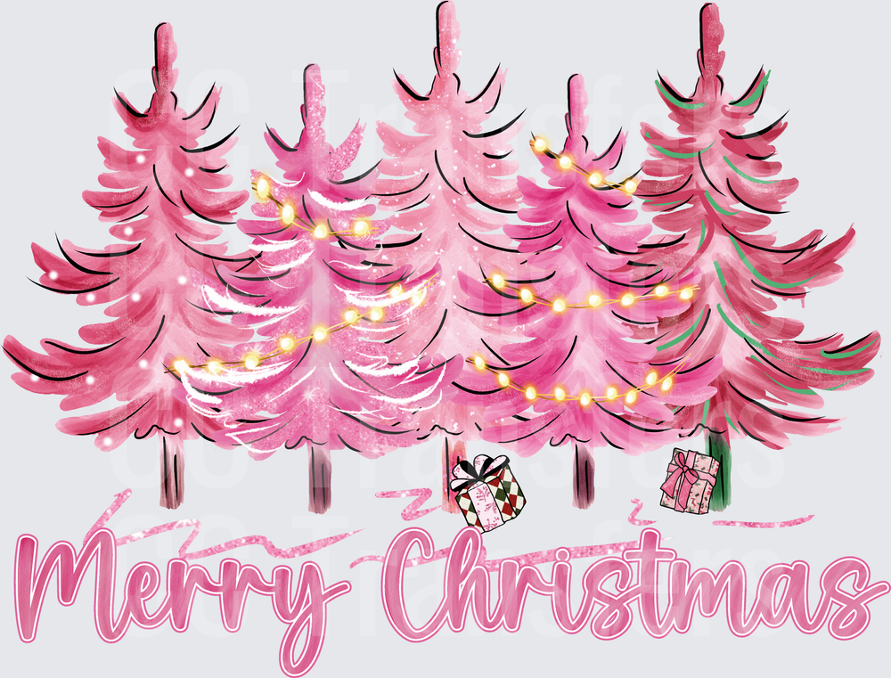 Pink Christmas Trees Glowing Lights Gifts Merry Christmas (DTF)