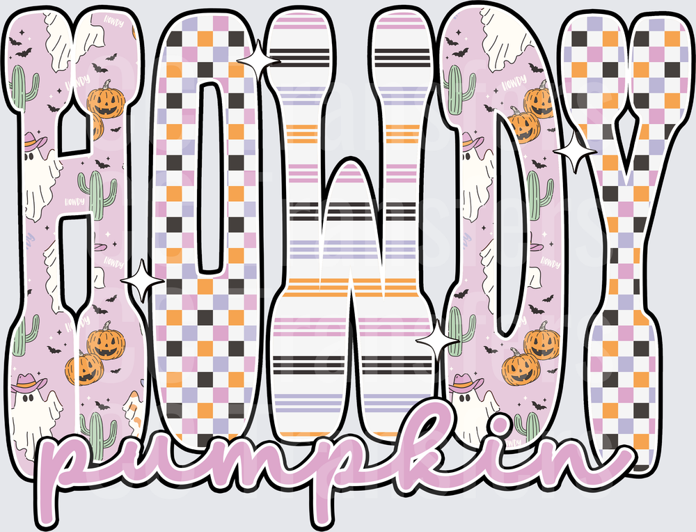 Howdy Pumpkin Halloween Western Checker Stripe Letters (DTF)