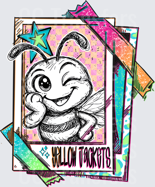 Retro Polaroid Winking Bee Yellow Jackets Mascot (DTF)