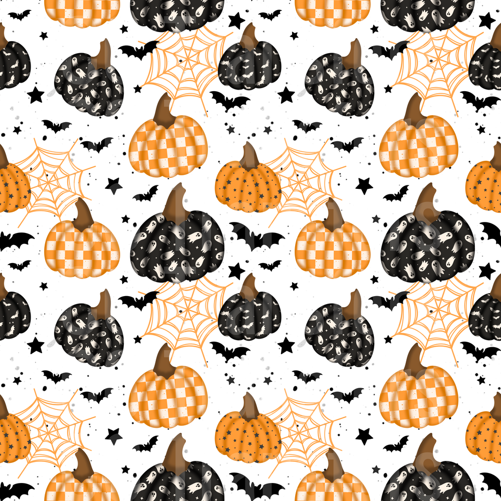 Halloween Pumpkin Bat Spider Web Seamless Pattern (DTF)