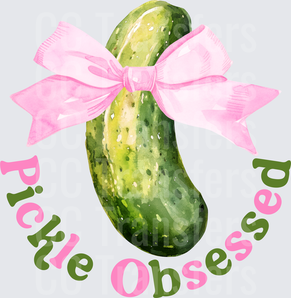 Pickle Obsessed Watercolor Pickle with Pink Bow